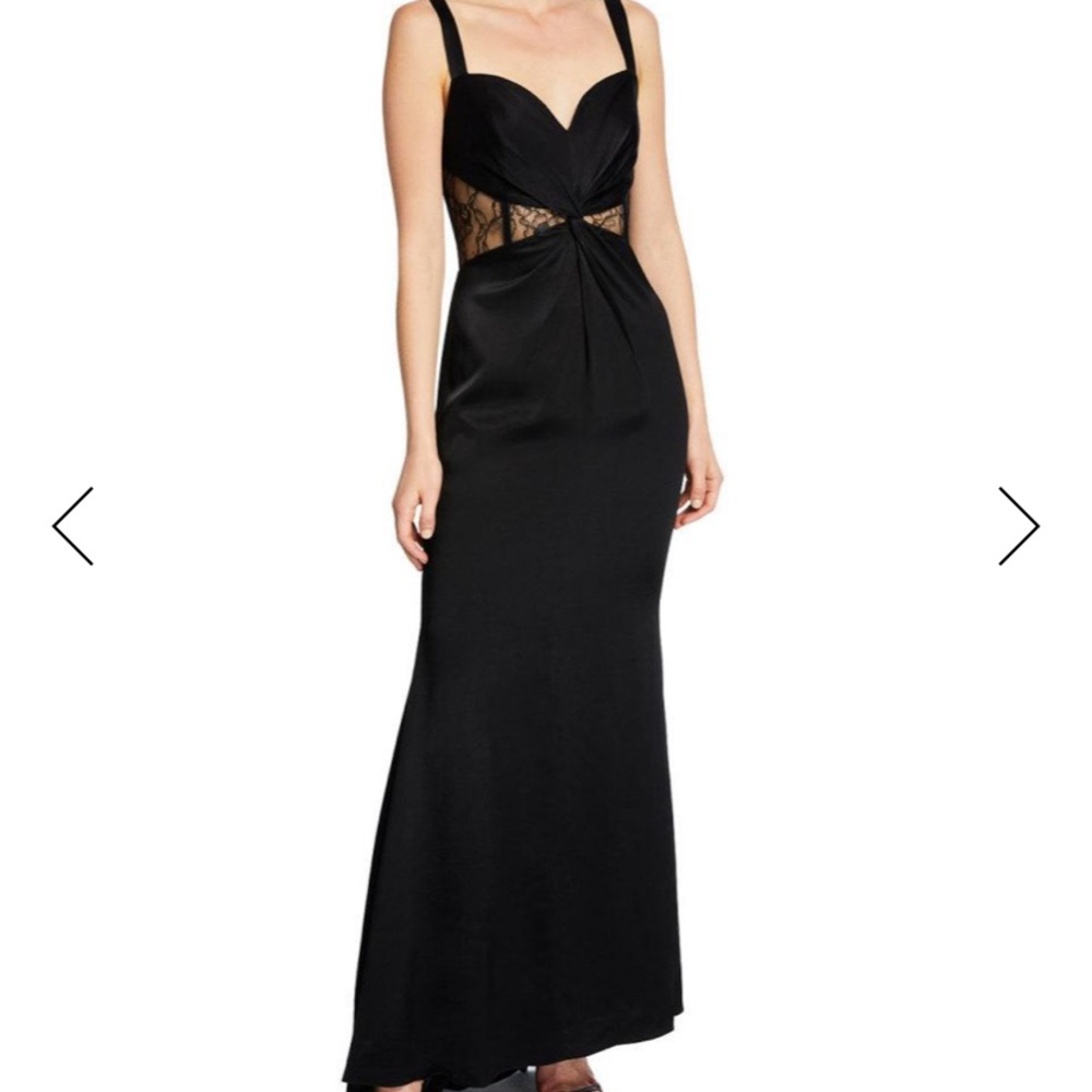 Donna Mizani black lace corset inset gown silk